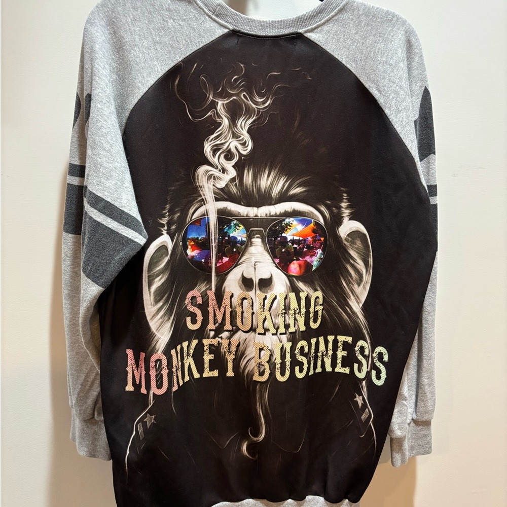 🔥Gray and Black Smoking Monkey Business Graphic Sweatshirt🔥